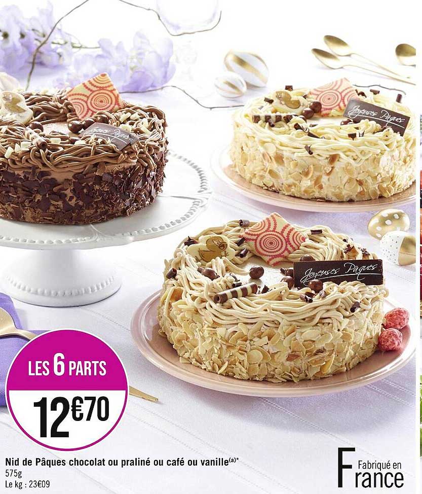 nid de pâques chocolat ou praliné ou café ou vanille