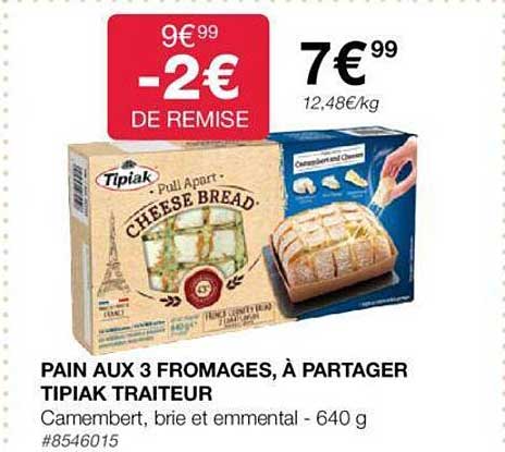 pain aux 3 fromages, à partager tipiak traiteur