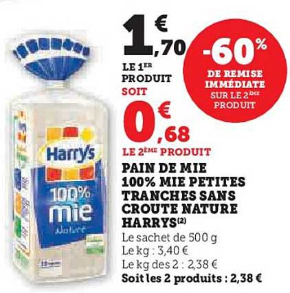 pain de mie 100% mie petites tranches sans croute nature harrys