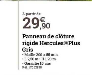 panneau de clôture rigide hercules plus gris