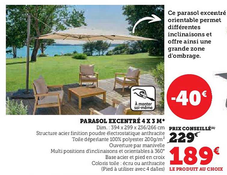 parasol excentré 4 x 3 m