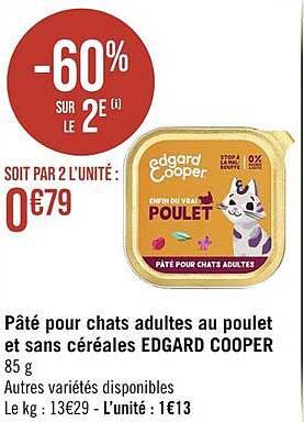 pâté pour chats adultes au poulet et sans céréales edgard cooper