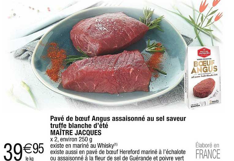 pavé de bœuf angus assaisonné au sel saveur truffe blanche d'été maître jacques