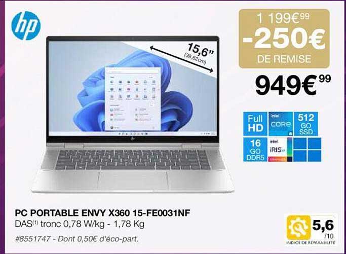 pc portable envy x360 15-fe031nf hp