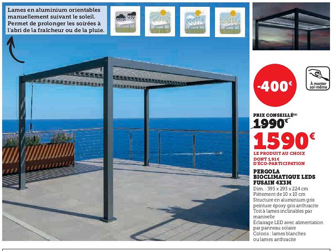 Pergola Bioclimatique Leds Fusain 4 X 3 M