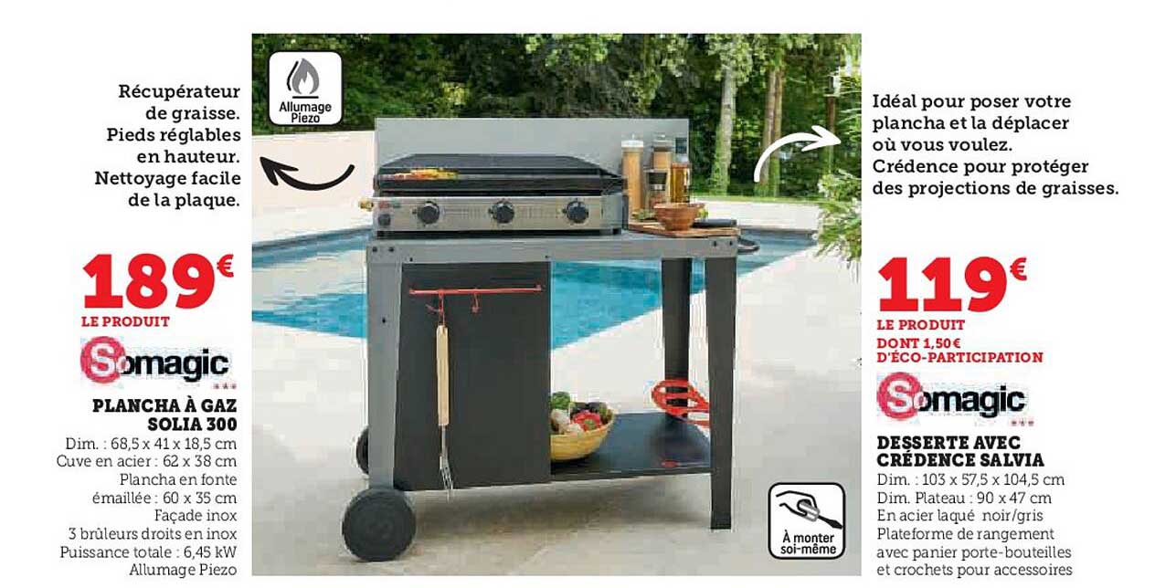 plancha à gaz solia 300 somagic, desserte avec crédence salvia somagic
