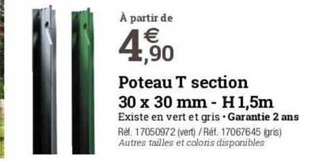 poteau t section 30 x 30 mm - h 1.5 m
