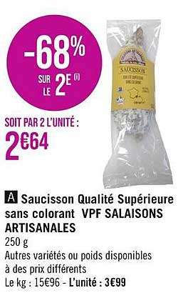 saucisson qualité supérieure sans colorant vpf salaisons artisanales