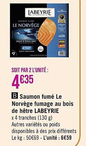 saumon fumé le norvège fumage au bois de hêtre labeyrie