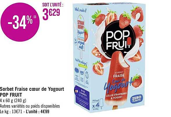 sorbet fraise cœur de yogourt pop fruit