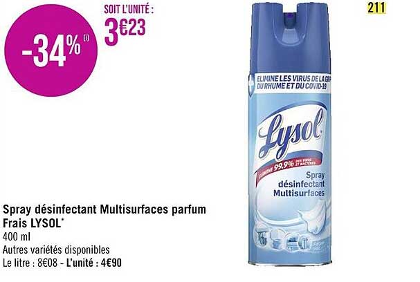 spray désinfectant multisurfaces parfum frais lysol