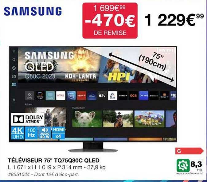 Téléviseur 75" Tq75q80c Qled Samsung
