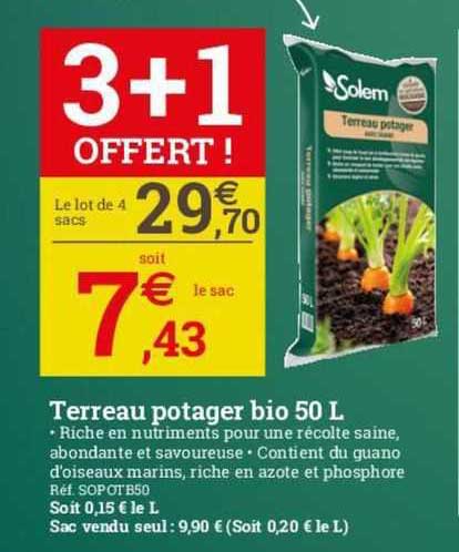 terreau potager bio 50 l solem