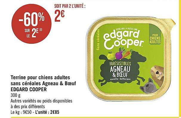 Terrine Pour Chiens Adultes Sans Céréales Agneau & Bœuf Edgard Cooper