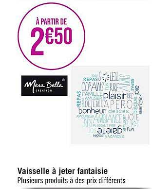 vaisselle à jeter fantaisie mesa bella
