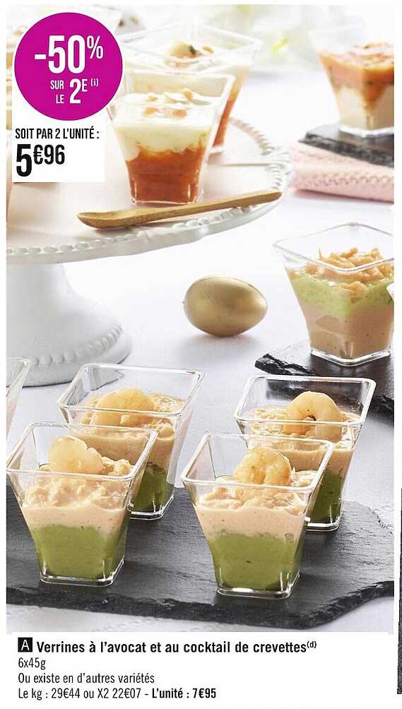 verrines à l'avocat et au cocktail de crevettes