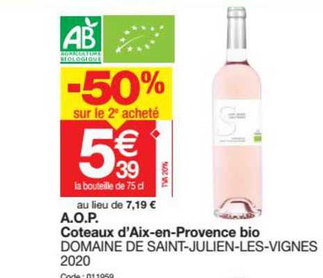 a.o.p. coteaux d'aix-en-provence bio domaine de saint-julien-les-vignes 2020