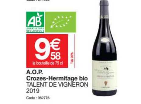 a.o.p. crozes-hermitage bio talent de vigneron 2019