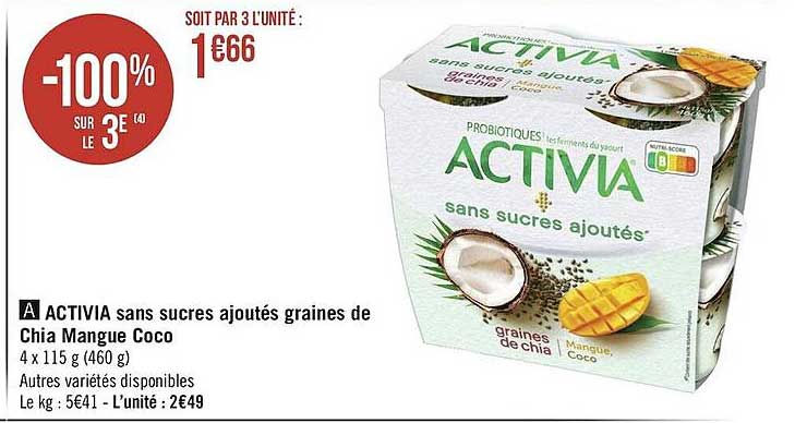Activia Sans Sucres Ajoutés Graines De Chia Mangue Coco