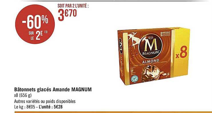 Bâtonnets Glacés Amande Magnum