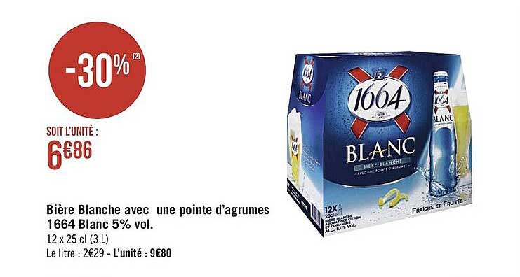 bière blanche ave une pointe d'agrumes 1664 blanc 5% vol.