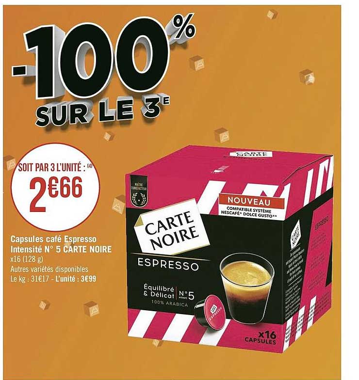 capsules café espresso intensité n° 5 carte noire