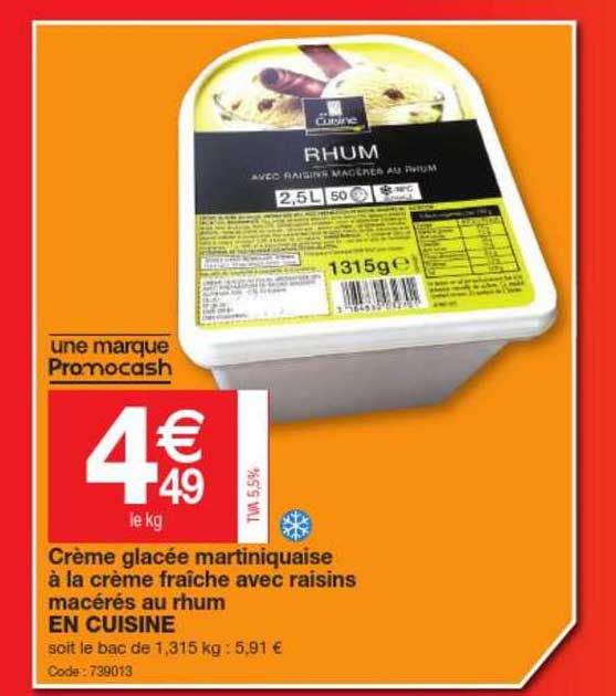 crème glacée martiniquaise à la crème fraîche avec raisins macérés au rhum en cuisine