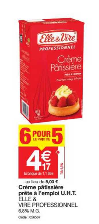 crème pâtissière prête à l'emploi u.h.t. elle & vire professionnel