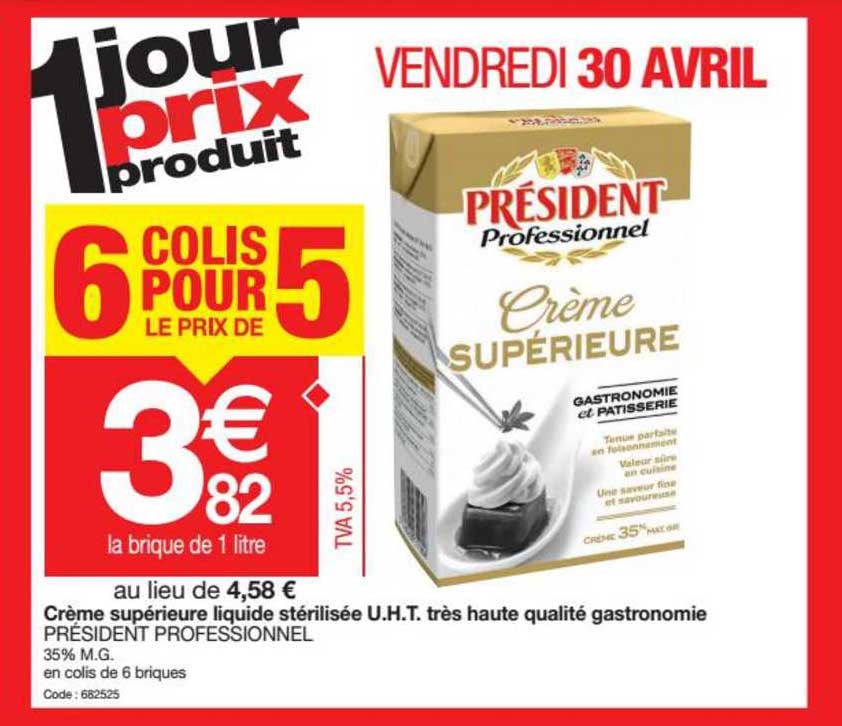 crème supérieure liquide stérilisée u.h.t. très haute qualité gastronomie président professionnel