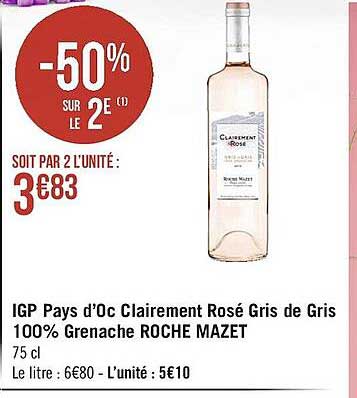 igp pays d'oc clairement rosé gris de gris 100% grenache roche mazet