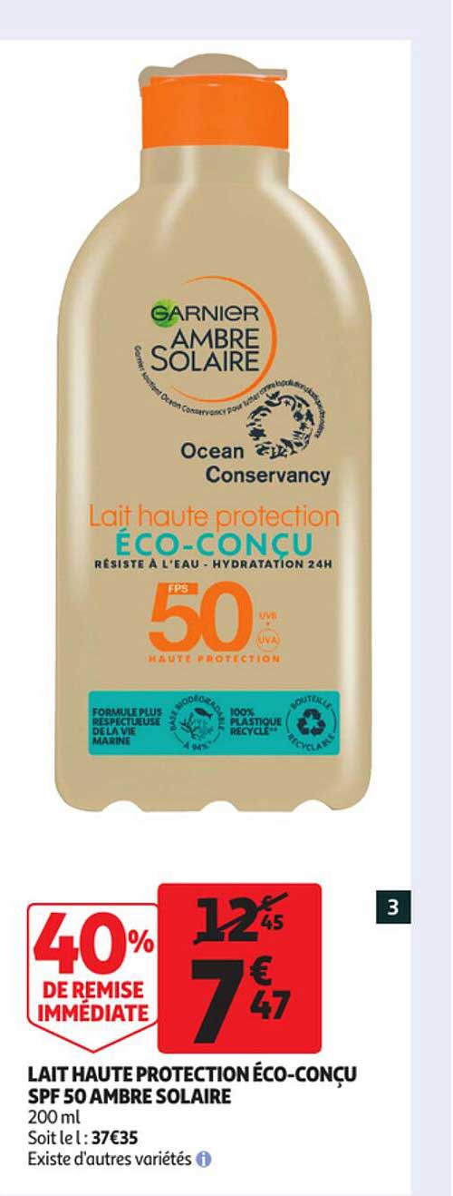 lait haute protection éco-conçu spf 50 ambre solaire