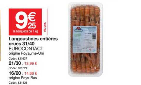 Langoustines Entières Crues 31-40 Eurocontact