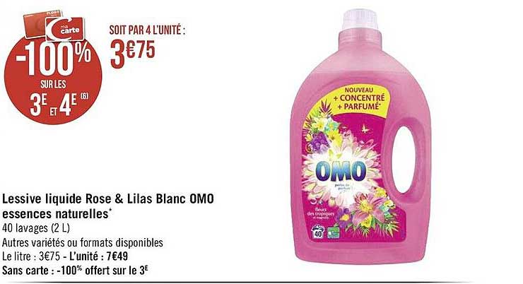 lessive liquide rose & lilas blanc omo essences naturelles