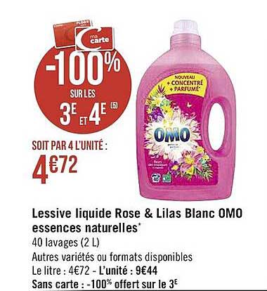 lessive liquide rose & lilas blanc omo essences naturelles