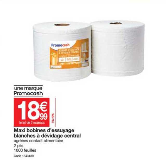 maxi bobines d'essuyage blanches à dévidage central