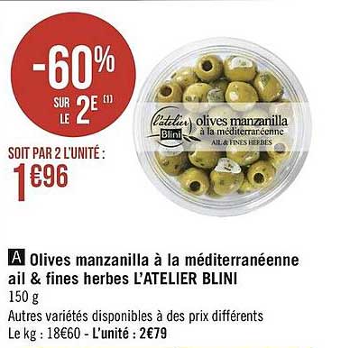 olives manzanilla à la méditerranéenne ail & fines herbes l'atelier blini