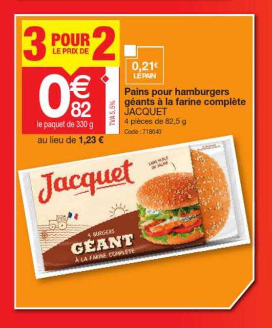 Pains Pour Hamburgers Géants à La Farine Complète Jacquet