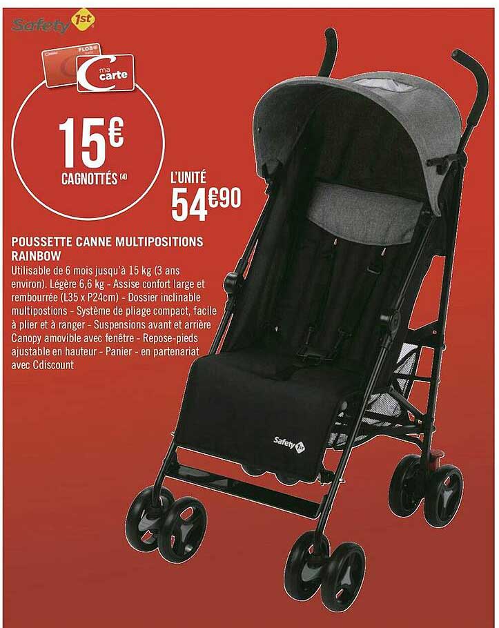 poussette canne multipositions rainow