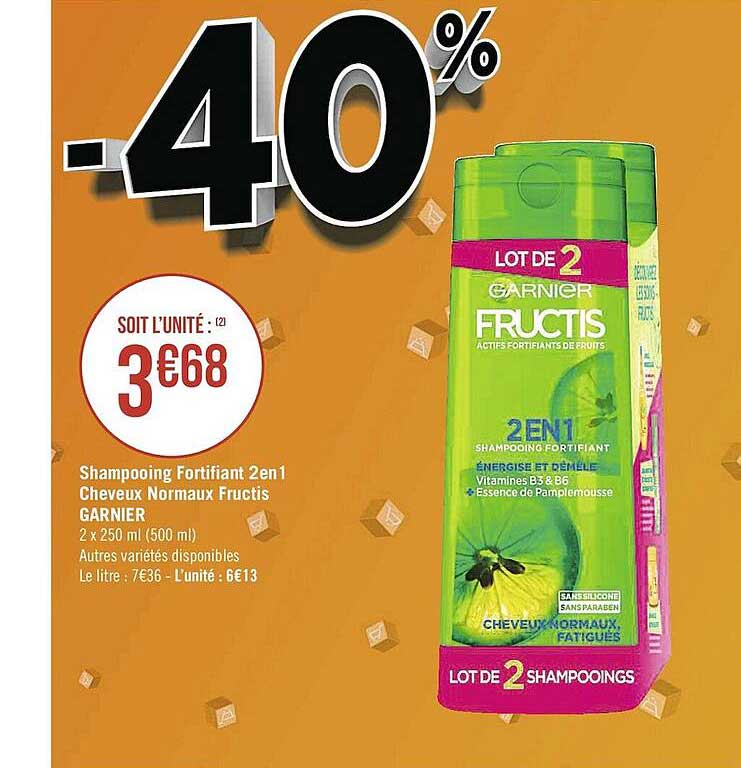shampooing fortifiant 2 en 1 cheveux normaux fructis garnier