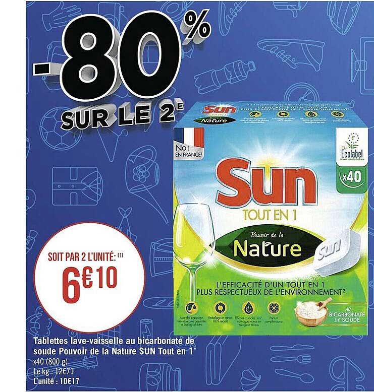 tablettes lave-vaisselle au bicarbonate de soude pouvoir de la nature sun tout en 1
