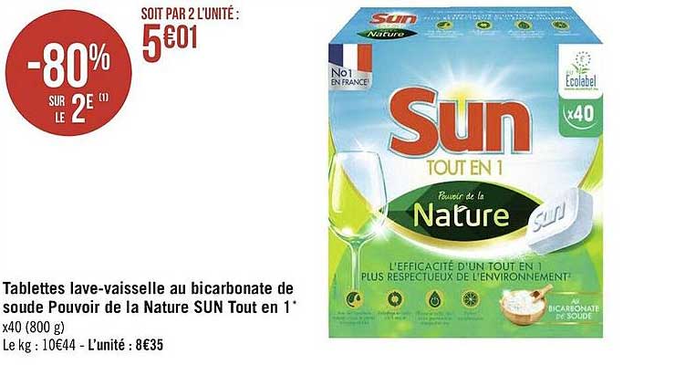 tablettes lave-vaisselle au bicarbonate de soude pouvoir de la nature sun tout en 1