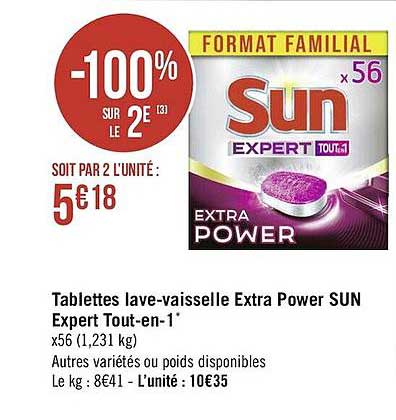 tablettes lave-vaisselle extra power sun expert tout-en-1