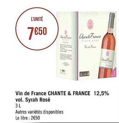 vin de france chante & france 12,5% vol. syrah rosé