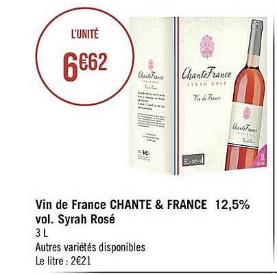 vin de france chante & france 12,5% vol. syrah rosé