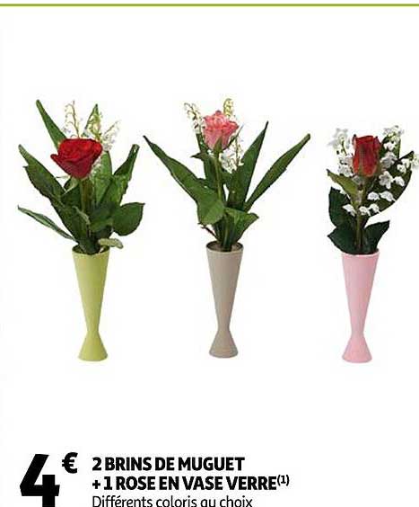 2 brins de muguet + 1 rose en vase verre
