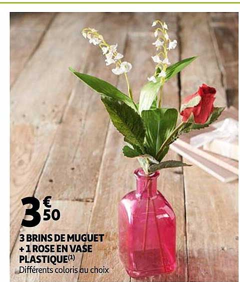 3 Brins De Muguet + 1 Rose En Vase Plastique