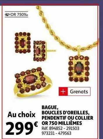 bague, boucles d'oreilles, pendentif ou collier or 750 millièmes