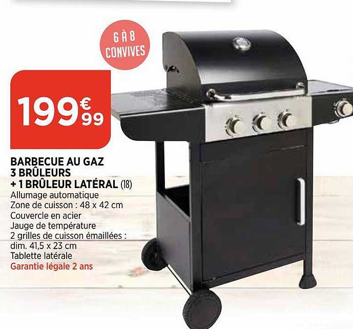 barbecue au gaz 3 brûleurs + 1 brûleur latéral