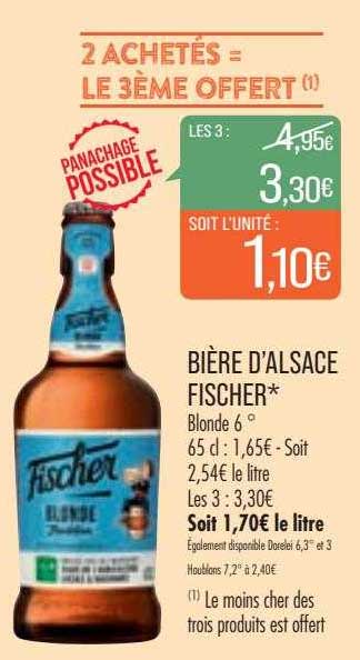 bière d'alsace fischer 2 achetés = le 3ème offert