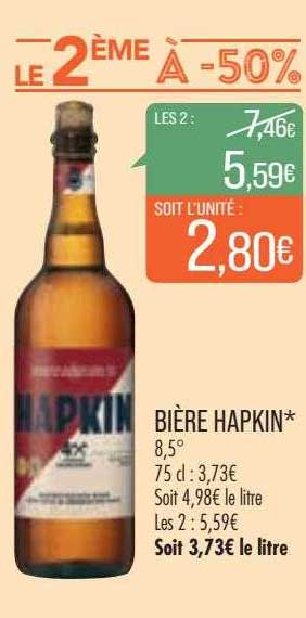 bière hapkin  le 2ème à -50%